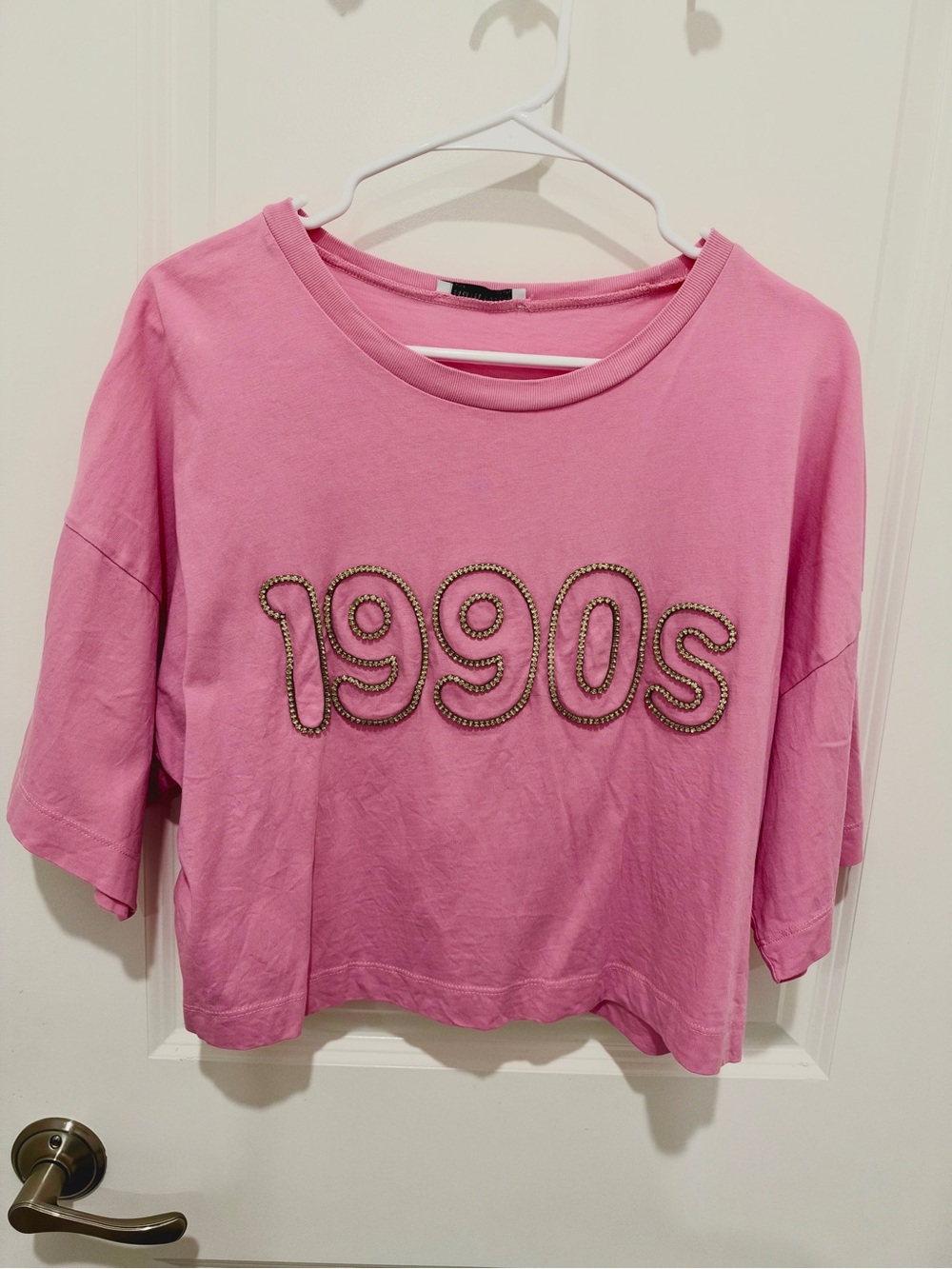 Zara Trafaluc 1990s Rhinestone Crop Top Pink L Rhinestone Letters